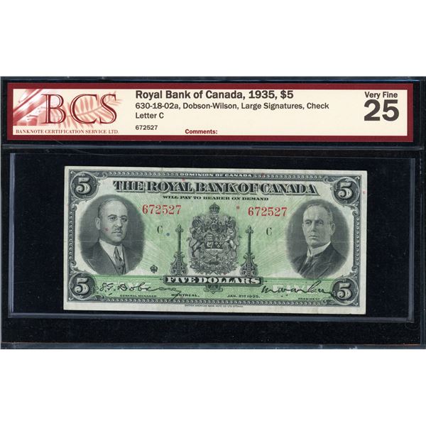Royal Bank of Canada Five Dollars 1935