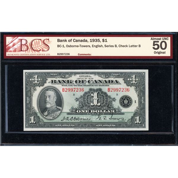 Bank of Canada One Dollar 1935, AU-50