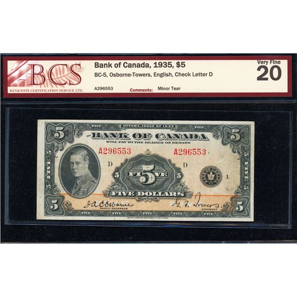 Bank of Canada Five Dollars 1935, VF-20