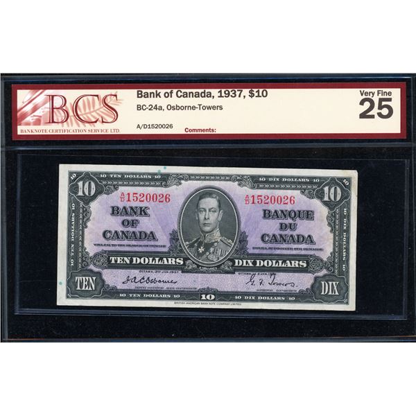 Bank of Canada Ten Dollars 1937 Osborne, VF-25
