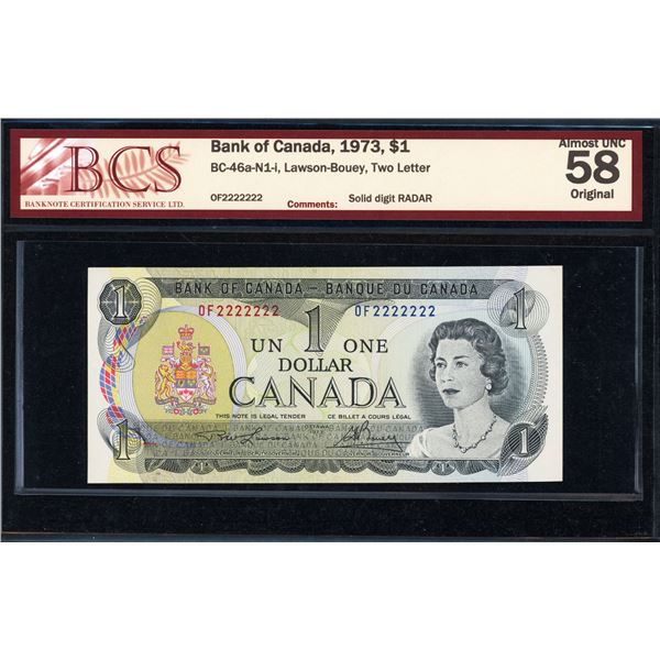 Bank of Canada One Dollar 1973, #2222222 Radar