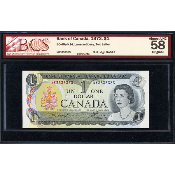 Bank of Canada One Dollar 1973, #3333333 Radar