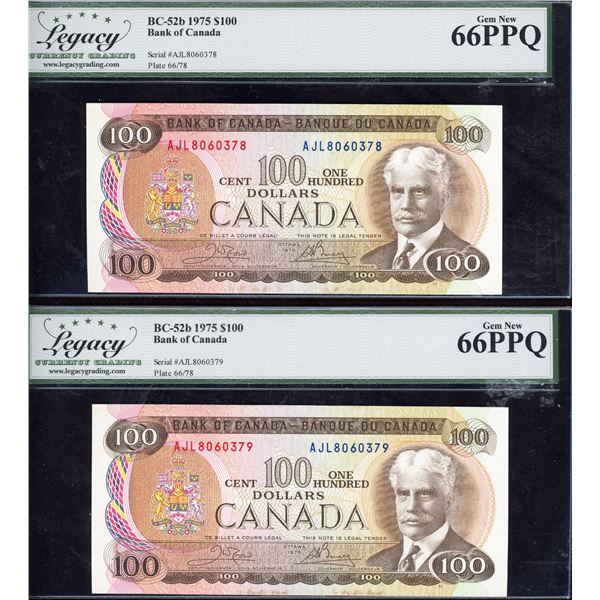 Bank of Canada One Hundred Dollars 1975, A Choice Pair