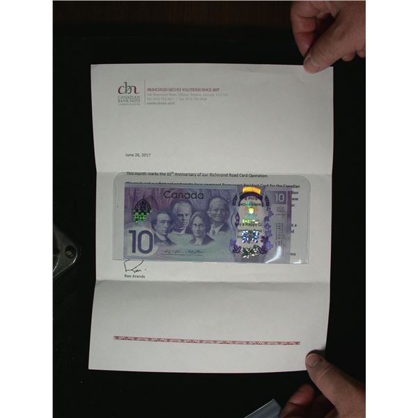 Canada Ten Dollars 2017, with Canadian Bank Note Co. Letter