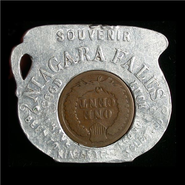 Niagara Falls Souvenir Encased Token with 1889 Indian Cent