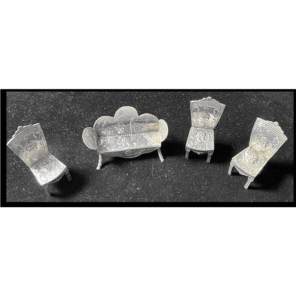 A Lovely Set of Dutch Dollhouse Silver Chairs, c.1900