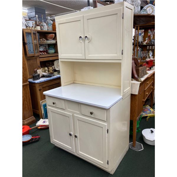 ANTIQUE FREE STANDING WHITE HOOSIER CUPBOARD