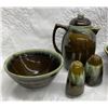 Image 2 : VINTAGE PFALTZGRAFF COPPER GREEN DRIP GLAZE POTTERY SET