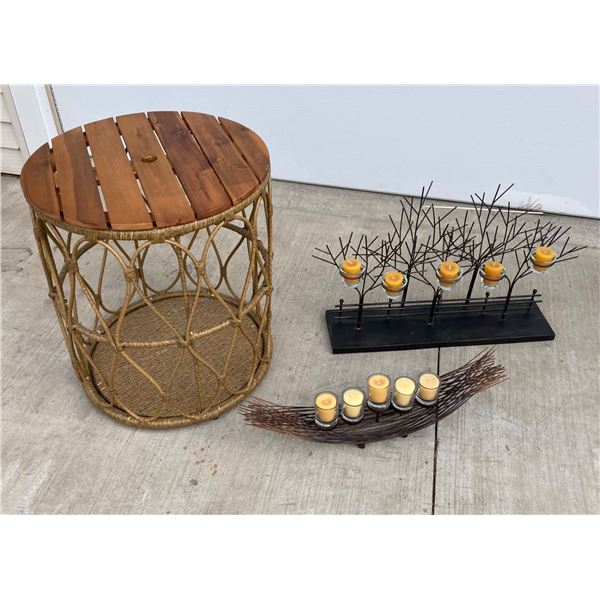 THRESHOLD BRITANNA PATIO ACCENT TABLE AND CANDLE HOLDERS