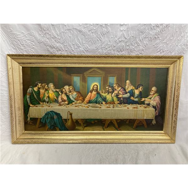 FRAMED REPRODUCTION OF THE LAST SUPPER, A FAMOUS RELIGIOUS SCENE ORIGINALLY PAINTED BY LEONARDO DA V