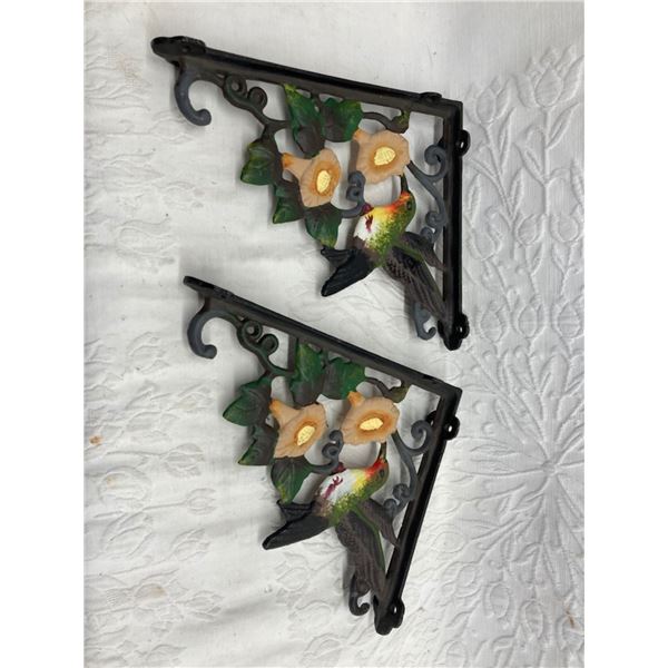 DECORATIVE CAST IRON HUMMINGBIRD WALL BRACKETS, PAIR