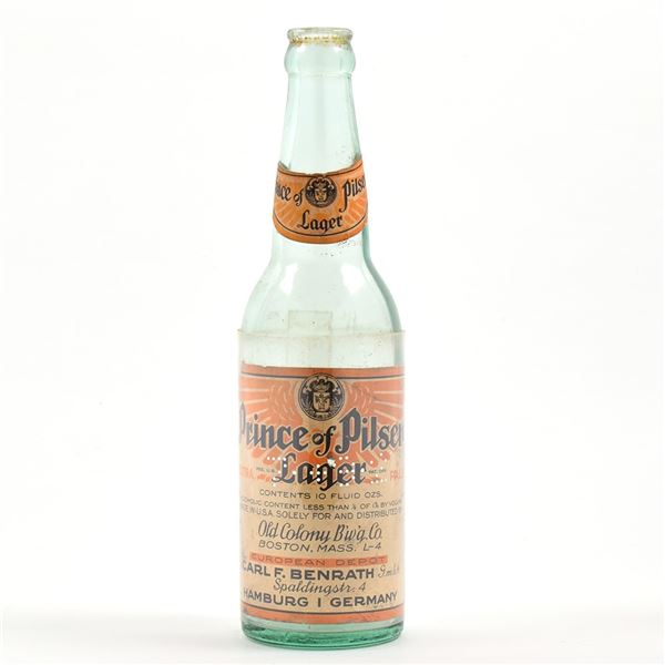 Prince of Pilsen Lager Prohibition Era Bottle OLD COLONY BOSTON FOR EXPORT