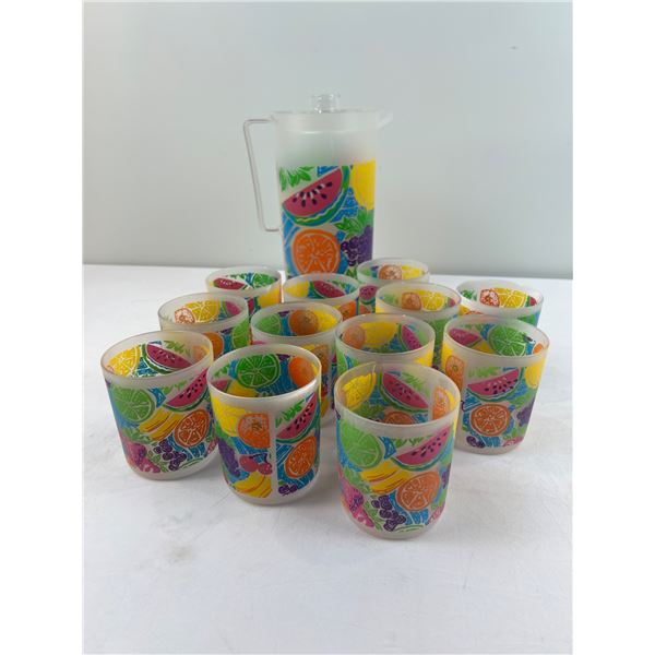 Vintage MCM Fruit Pitcher and Cups serving set