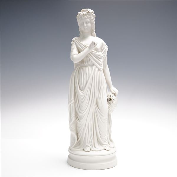 Continental White Bisque Figure of a Classical Maiden with Floral Garland