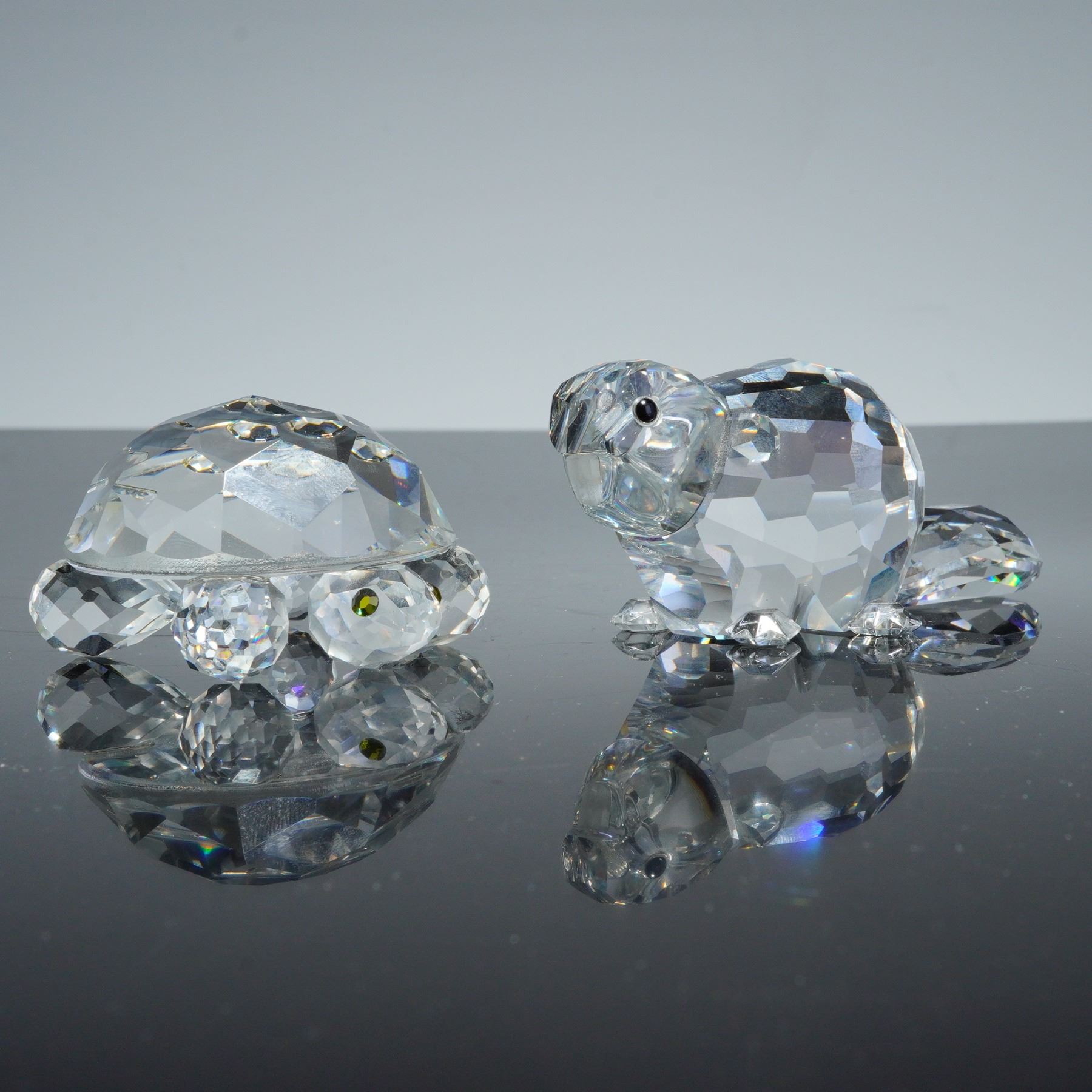 Two Swarovski Crystal Figurines, Turtle and Castor
