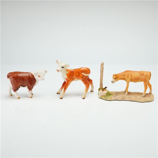 3pc Schmid Border Fine Arts Calf Tableaux and Beswick Figurines