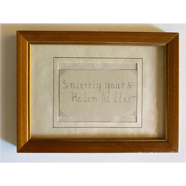 Author Helen Keller signed note in custom frame