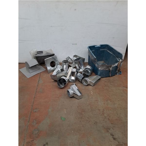 * Assorted Sheet Metal 5" & 6" Venting & Duct Work, Roof Ends, Tote - Cannot Ship