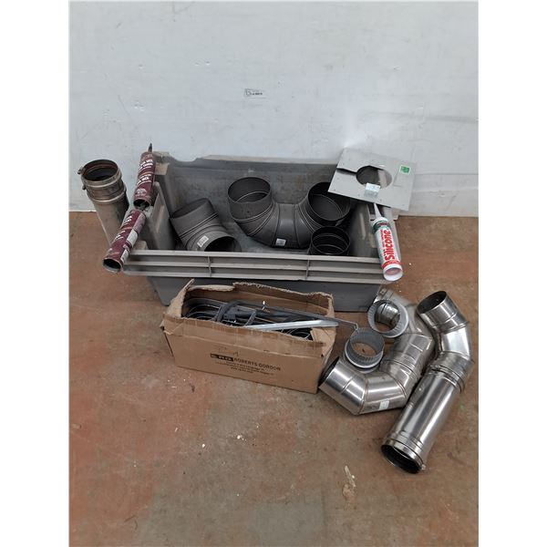 * Assorted Sheet Metal 4" & 6" Venting & Duct Work, Hangers, Silicone, HD Tote- Cannot Ship