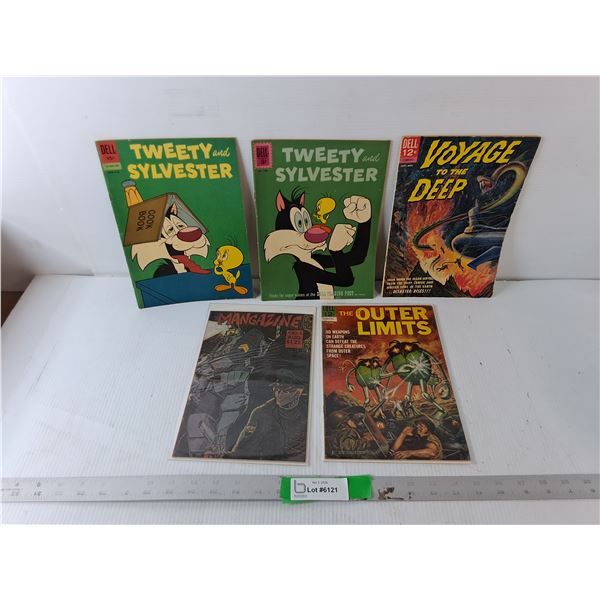 (5) Comics- Tweety and Sylvester, Voyage to the Deep, The Outer Limits, Mangazine