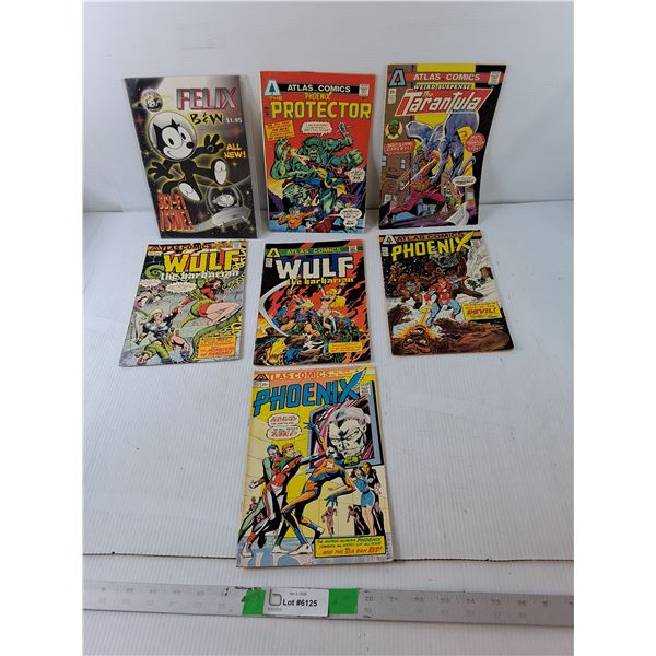 (7) Comics- Phoenix, Wulf the Barbarian, The Tarantula, Felix