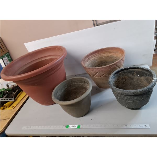 *(4) Planters- Concrete & Plastic Up to 16.25"- Cannot Ship