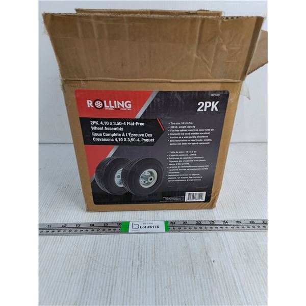 (2) Pack of 4.10x3.5-4 Flat Free Wheel Assembly-appears unused
