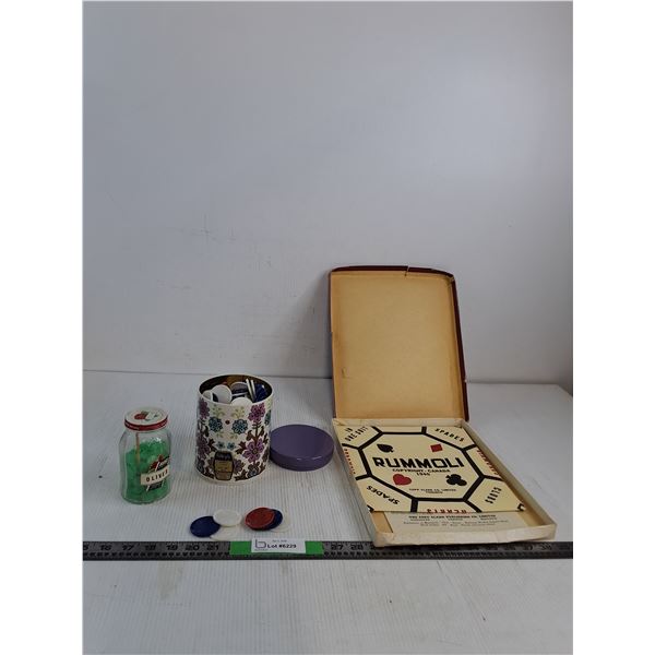 (2) Jars, Plastic Poker Chips, Rummoli