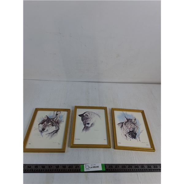 (3) Wall Art Decor- Animal Drawings 9"x7" ( as is, cannot authenticate)