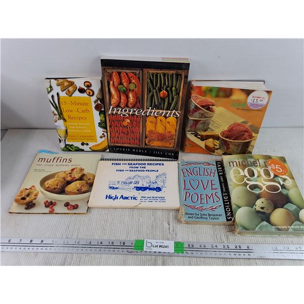 Assorted Books - Low Carb Recipes, English Love Poems, Fish & Seafood Recipes, Misc