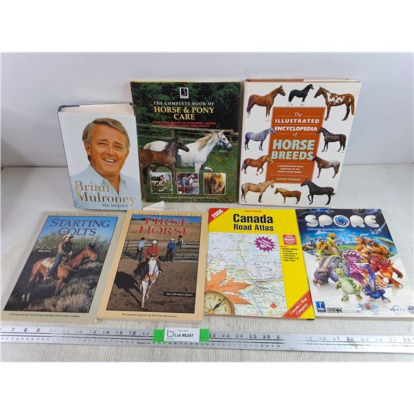 Assorted Books - Brian Mulroney Memoirs, Encyclopedia of Horse Breeds, Spore Game Guide