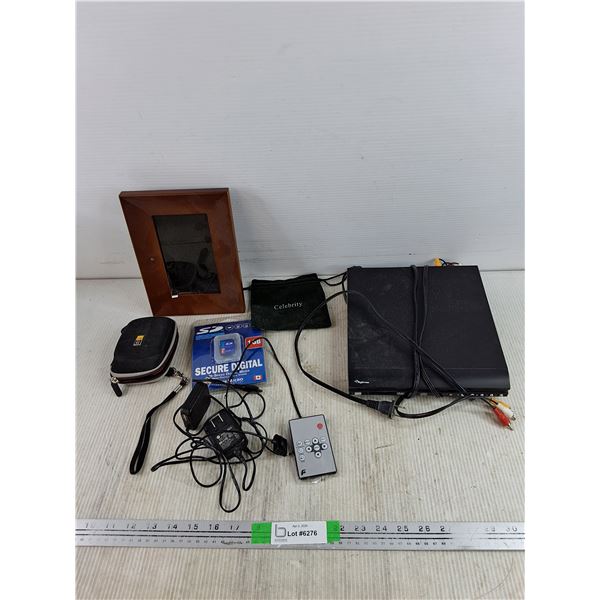 Electric Picture Frame, As Is, Digitron DVD Player - Powers On, As Is, 1GB SD Card, Misc
