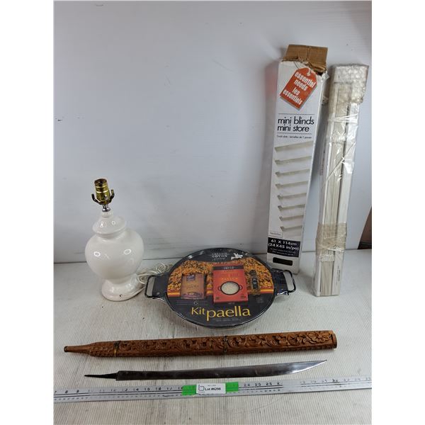 Vintage Indian Sword w/Carved Wood Sheath, Needs Repair, Paella Kit, Table Lamp - Powers On, As Is