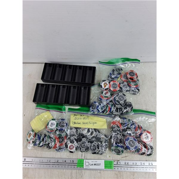 Assorted NHL Poker Chips & (2) Trays