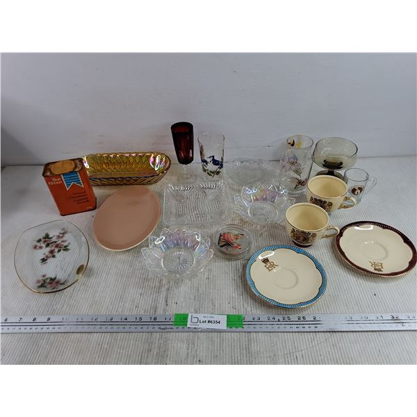Vintage Ceramic Tea Cups, Plates, Saucers, Blue Ribbon Ground Cinnamon Tin, Cups, Misc