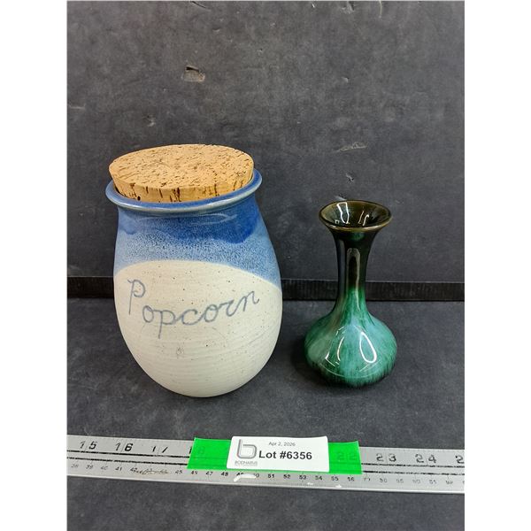 Pottery Popcorn Jar & Blue Mountain Pottery 5" Vase