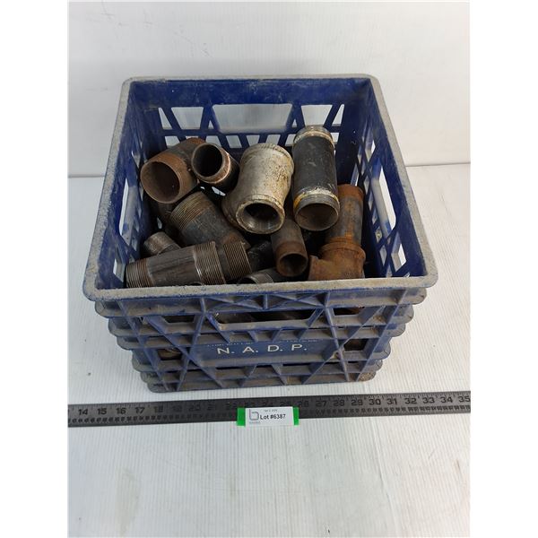 Milk Crate w/Assorted Metal Pipe Pieces - Cannot Ship