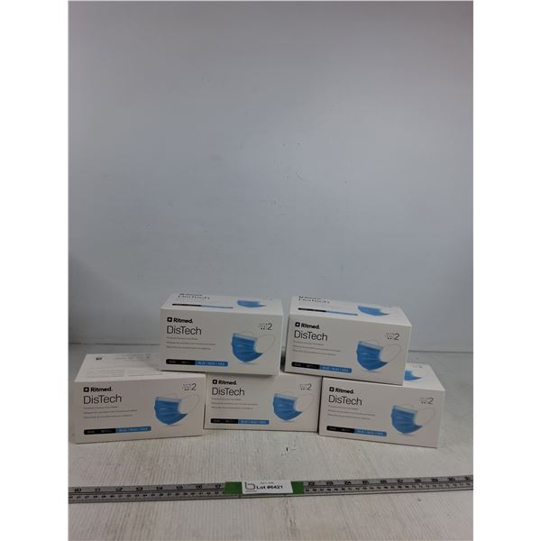 (5) Boxes Ritmed DisTech Blue Face Masks ASTM Level 2 (NIB)
