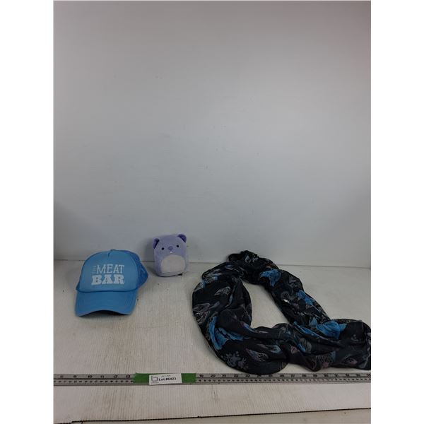 Blue Ball Cap, Purple Squishmellow, Circular Scarf