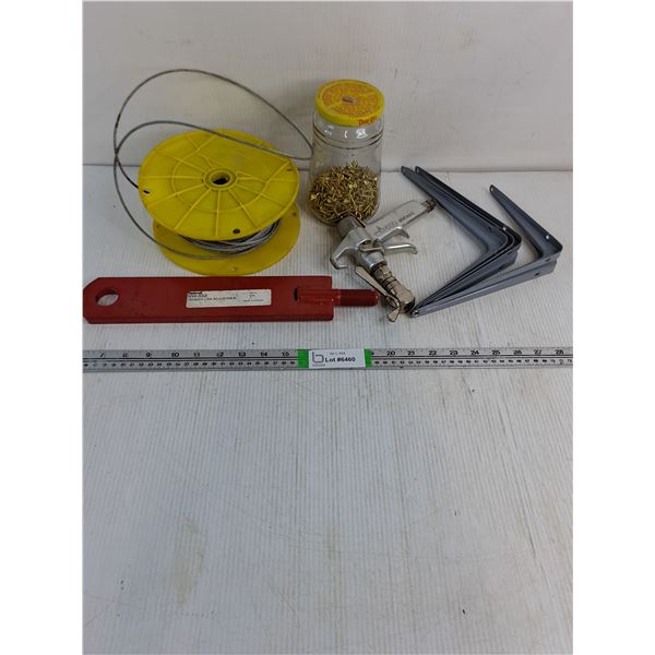 Roll of Galvanized Cable,Wagner Paint Gun,(4) Brackets,Tension Link,Jar of Small Screws