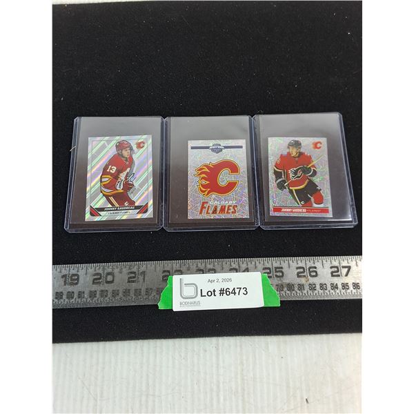 (3) Panini/Topps Calgary Flames/Johnny Gaudreau Rookie Silver Foil Sticker Cards - Unauthenticated
