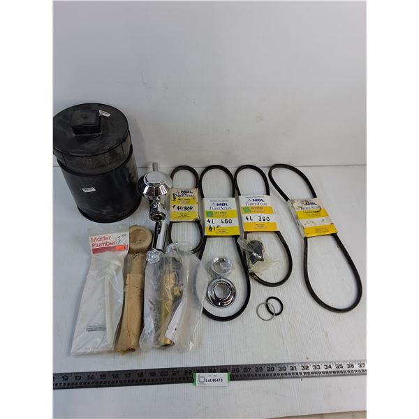(4) NOS V-Belts, Plumbing Drain Fitting, Assorted Pipes & Rings