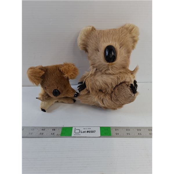 Koala Bears (1) Smaller - 5" (1) Larger -  8" w/Pocket & Zipper