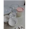 Image 5 : Shower Caddy, Ceramic & Glass Bowls, Tupperware Cup, Bed Sheet 105" x 54" , Misc