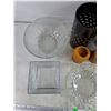 Image 6 : Glass Bowls, (2)  Vases, (2) Candles, Glass Planter