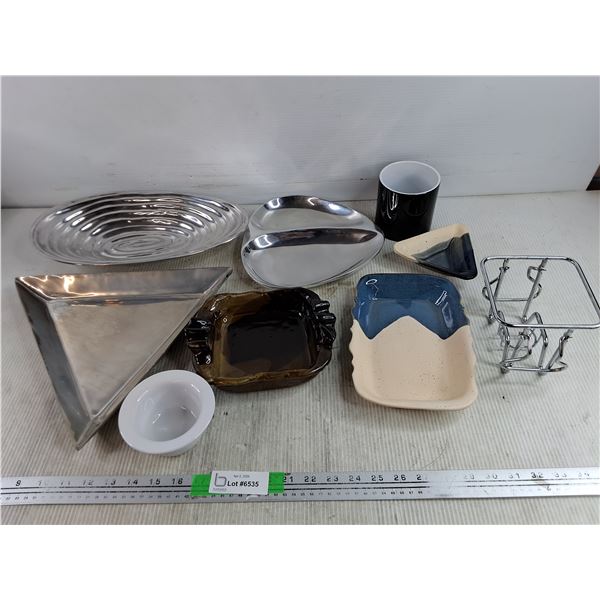 Pewter & Ceramic Dishes, Gourmet Village Ceramic Planter, Tea Light Holder