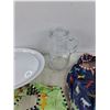 Image 5 : Ceramic Divided Dish w/Lid, Glass Pitcher, (2) Bibs