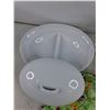 Image 6 : Ceramic Divided Dish w/Lid, Glass Pitcher, (2) Bibs