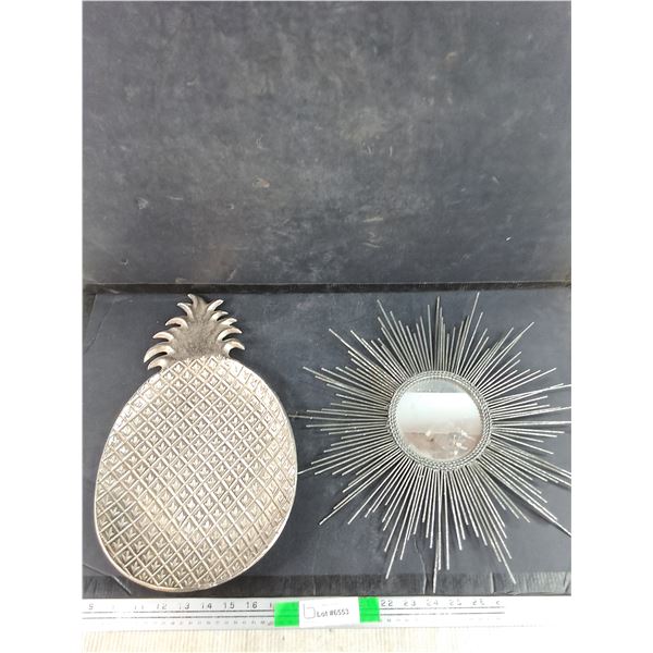 Pineapple Serving Dish & Framed Round Mirror