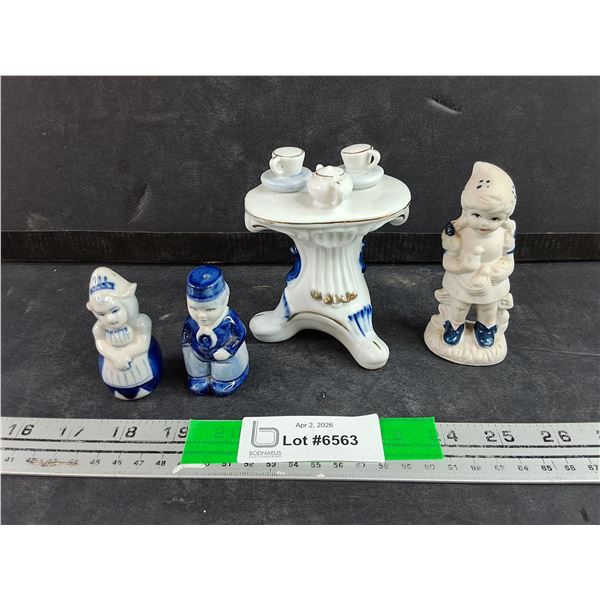Ceramic Figure, Tea Set Table Ornament, Ceramic Boy & Girl Salt & Pepper Shakers